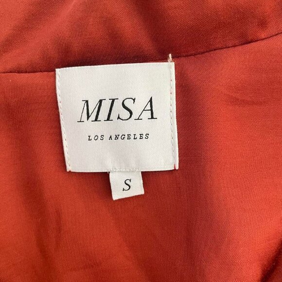 MISA Los Angeles Blair Dress in Burnt Orange | Long Sleeve Belted Midi | Size S - Picture 5 of 6